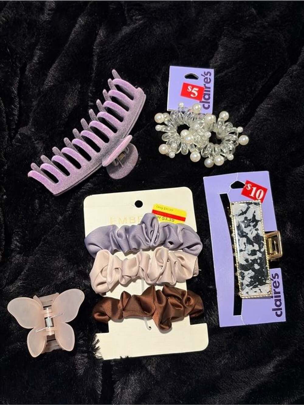 Claire's Pastel & Pearl Hair Accessory Set in Lavender, Cream, Brown